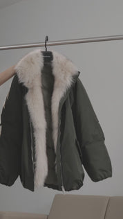 Fireladyfur Women's Mid-Length Two-Tone Fox Fur Down Jacket"Warm Dialogue"