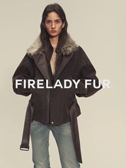 Firelady Fur Women's Goose Down Parka Coat with Detachable Toscana Shearling Fur Collar“Modern Traveler”