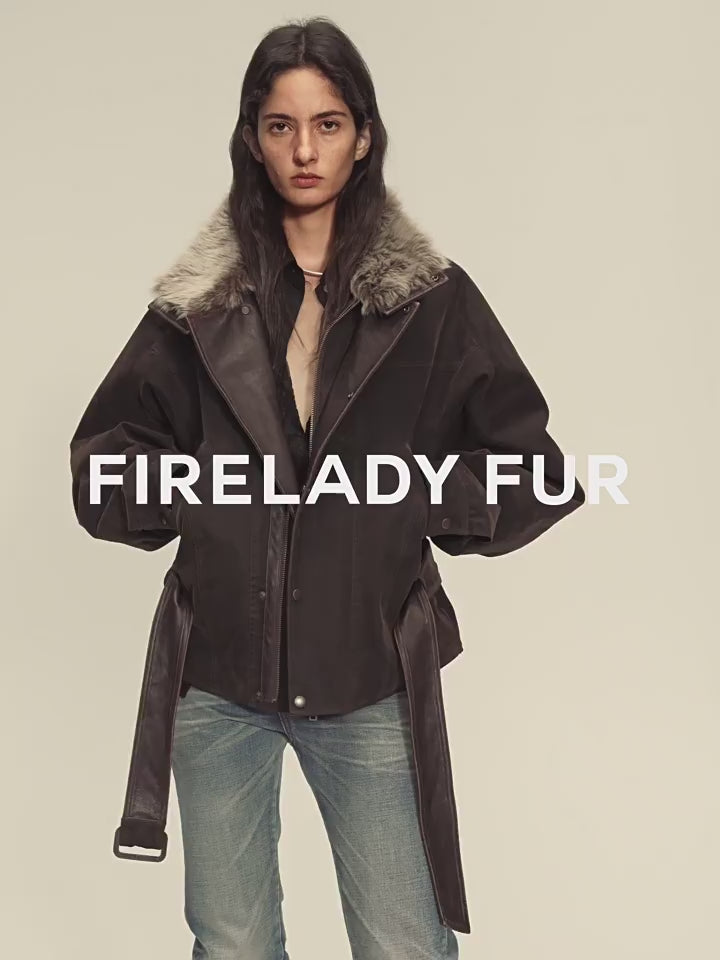 Firelady Fur Women's Goose Down Parka Coat with Detachable Toscana Shearling Fur Collar“Modern Traveler”