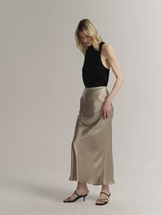 "Extremely luxurious" American EASTMAN acetate glossy bias-cut elegant slim fishtail skirt