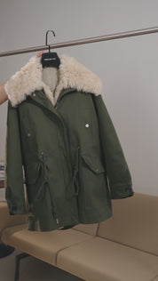 Fireladyfur Women’s Goose Down Parka  coat with Toscana Shearling Fur“Green Mile Miracle”