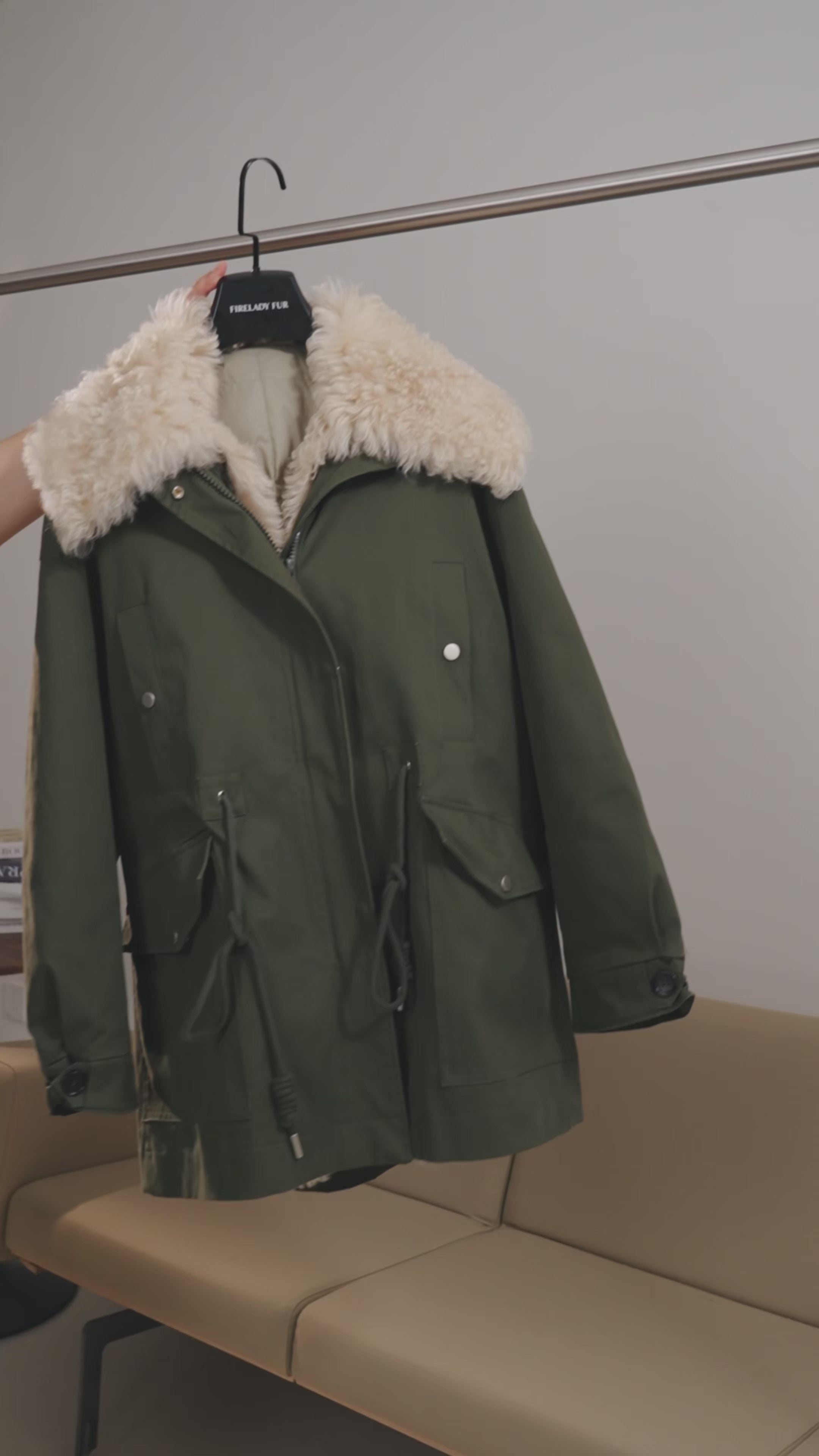 Fireladyfur Women’s Goose Down Parka  coat with Toscana Shearling Fur“Green Mile Miracle”