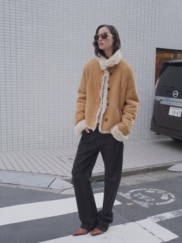 Firelady Fur Women’s Shearling Coat Crafted with Italian Contrast Suede & Tuscan Shearling“Winter Mochi”