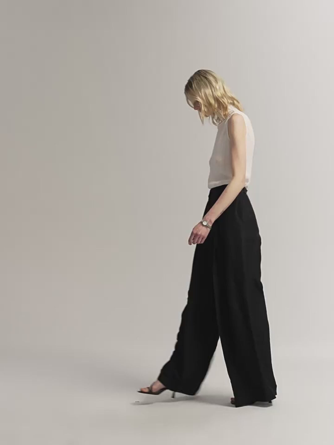 Silk Linen Pleated Wide Leg A-Line Trousers Casual Pants