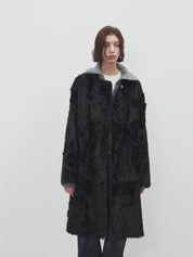 "Roman Theater" sheepskin fur one-piece long round neck straight fur coat for women winter