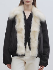 "Day and Night Rider" detachable contrasting fox fur collar white goose down waterproof parka down jacket