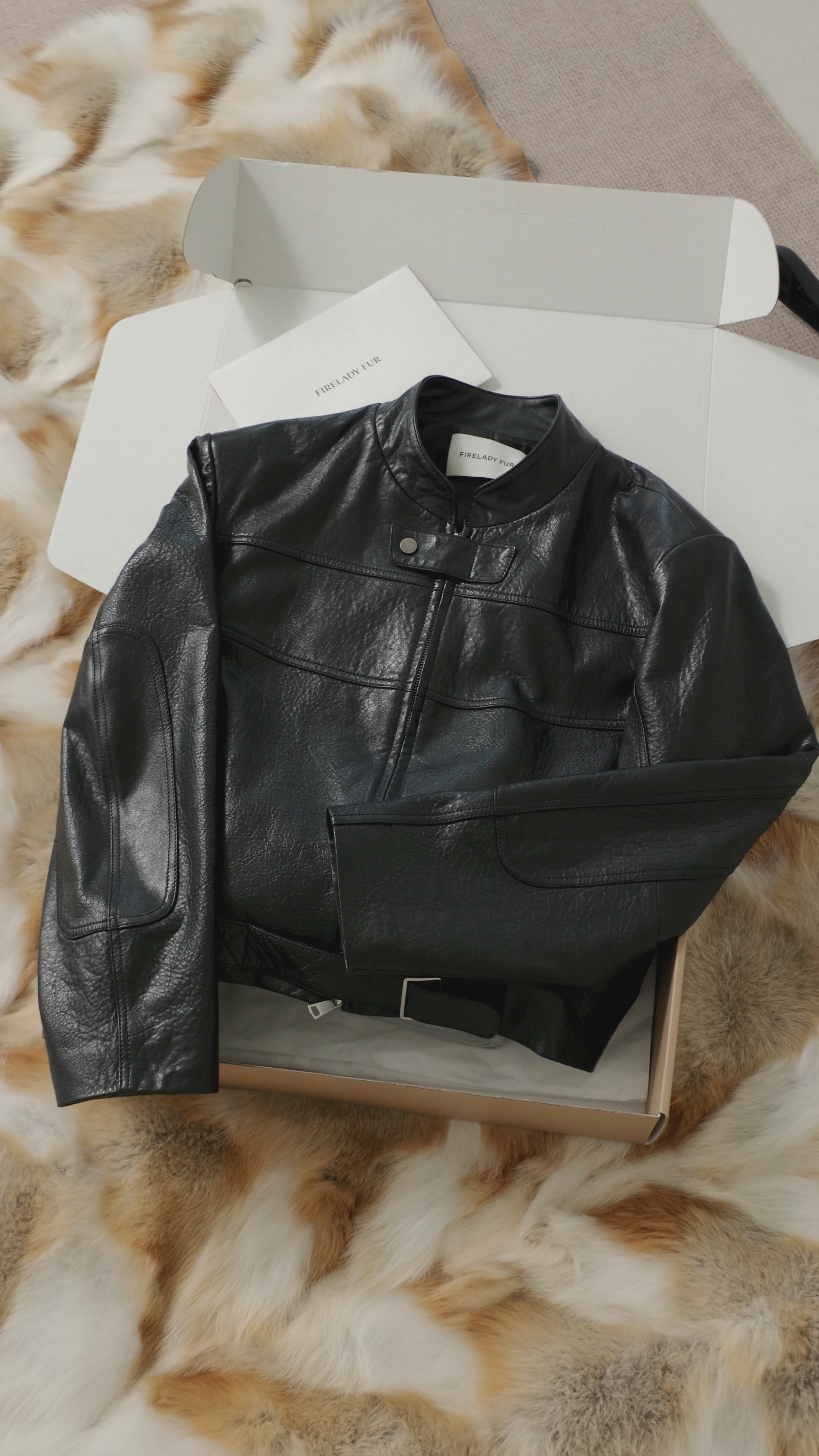 Retro Sheepskin Stand Collar Short Motorcycle Jacket “Caramel Mountain”