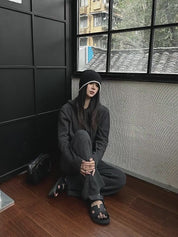 "Relaxed Encounter" Stylish Casual Sports Wool Knit Hoodie and Straight-Leg Leisure Pants Set