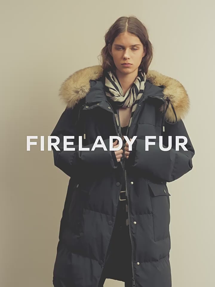Firelady Fur Women's Down Parka with Detachable Fox Fur Collar & 90% Goose Down "Blue Winter Style"