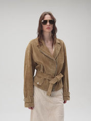 Firelady Fur Women's Sheepskin Motorcycle Jacket - Cinched Waist Biker Coat "Modern Times"