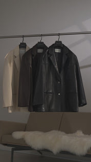 Firelady Fur Women‘s Genuine Lambskin Leather Jacket - Imported Vegetable-Tanned Suede, “Oversized Leather Blazer”