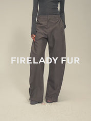 Firelady Fur Textured Fine Wool Four-Button Wide-Leg Trousers"Urban Film ”