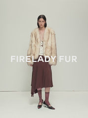 Firelady Fur Women‘s Fox Fur Coat with Hand-Sprayed Ombré Finish | Saga Furs, V-Neck Design"Gone with the Wind"