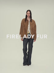 Suede top-grain sheepskin lapel genuine leather jacket