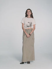 "Dune Fantasy" Wasteland Style Washed Drawstring Elastic Low Rise Straight Workwear Denim Skirt