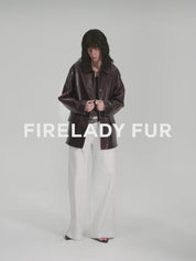 "Fashionable Kuoxi" goatskin simple and versatile retro suit-style leather windbreaker jacket