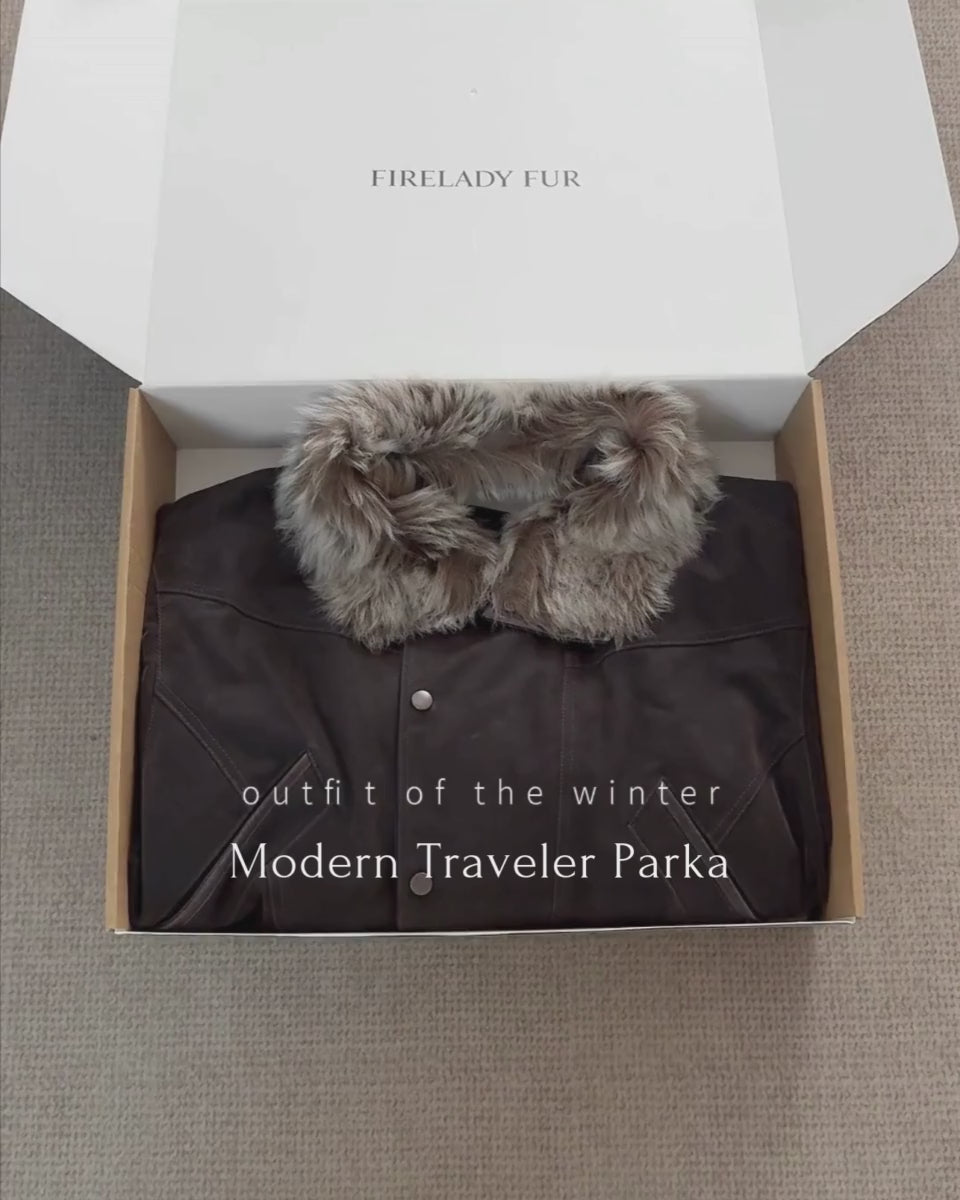 Firelady Fur Women's Goose Down Parka Coat with Detachable Toscana Shearling Fur Collar“Modern Traveler”