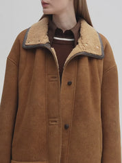 "Knight's Contract" Merino wool sheepskin coat with fur-faced stand-up collar