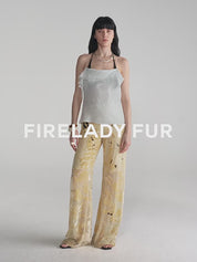 Retro Ink-Splashed Silk Flared Casual Pants "Gilded Age"