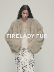Firelady Fur Women‘s Short Fox Fur Coat | SagaFurs Crown-Grade Ombré Dyed Collar“Chic Sister”