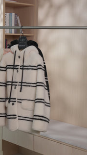 Fireladyfur Women's Lamb Wool Striped Jacket“Snowy New Year”