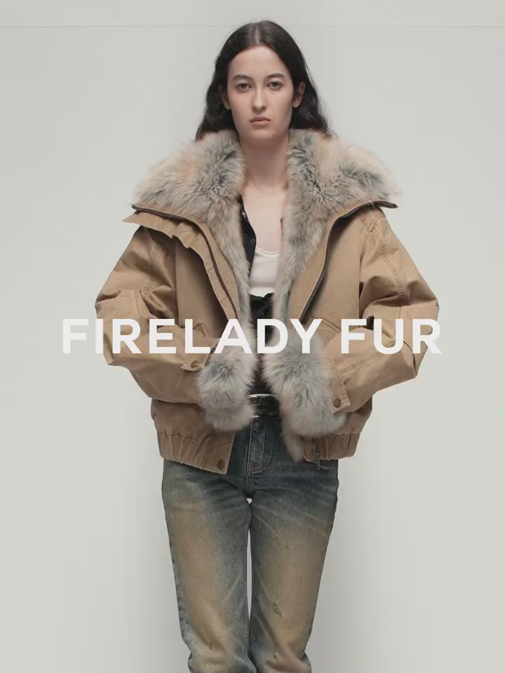 Firelady Fur Women‘s Cropped  Fur Parka with Raccoon Fur Trim & 90% Goose Down | Multi-Pocket Utility Style “Nordic Woods”