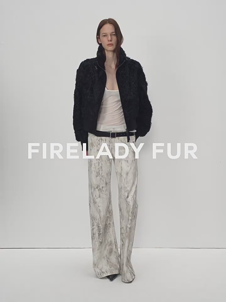 Casual stand-up collar jacket-style fluffy sheep curly hair fashionable short  bomber coat"Curly Story"