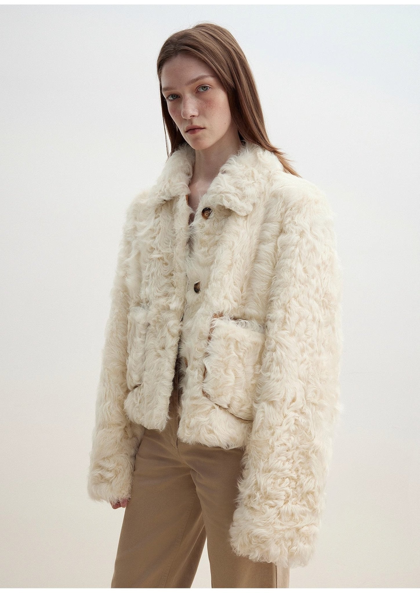 "Rachel" frost - smudged two - tone sheepskin lapel coat - variant_title
