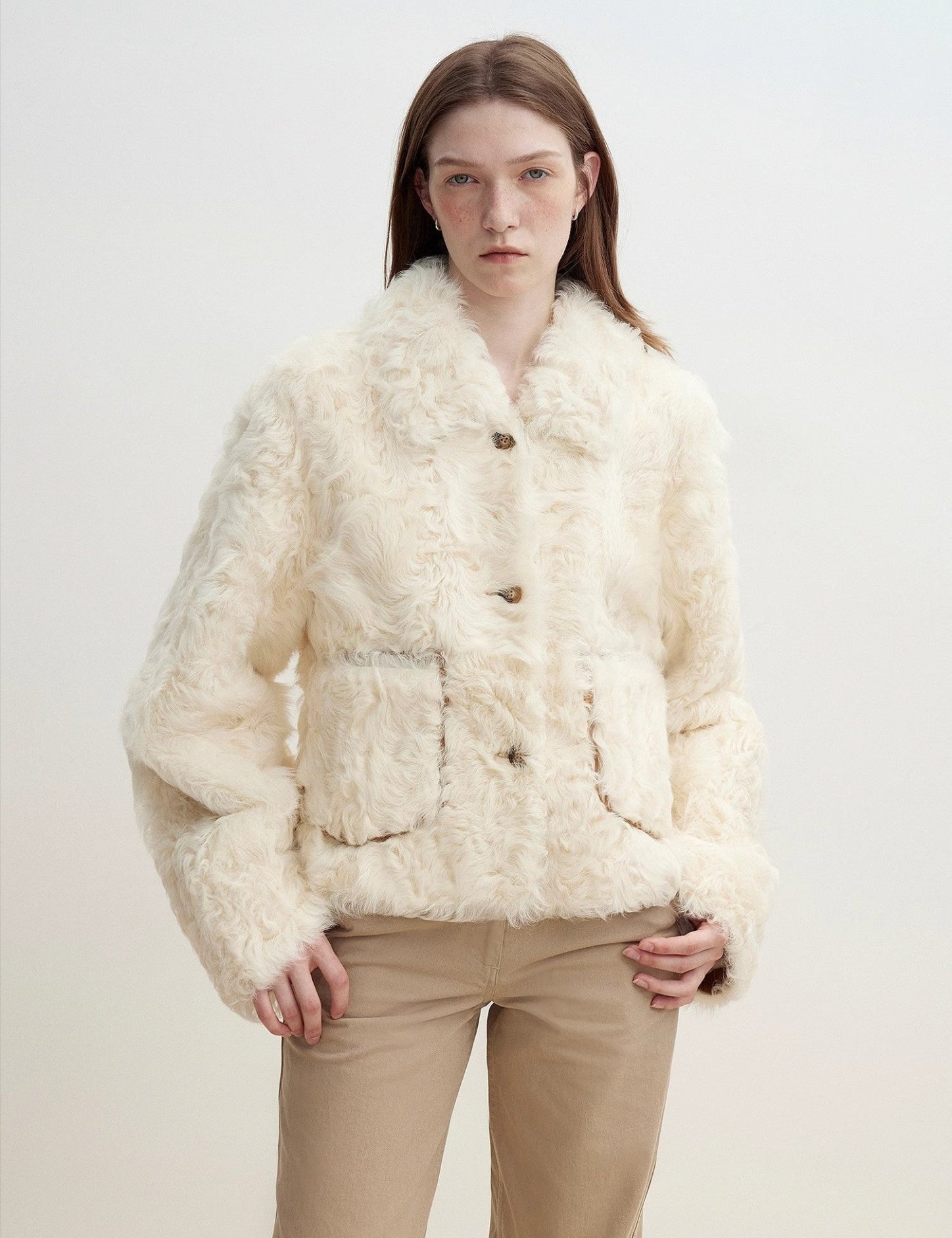 "Rachel" frost - smudged two - tone sheepskin lapel coat - variant_title