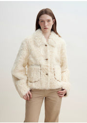 "Rachel" frost - smudged two - tone sheepskin lapel coat - variant_title