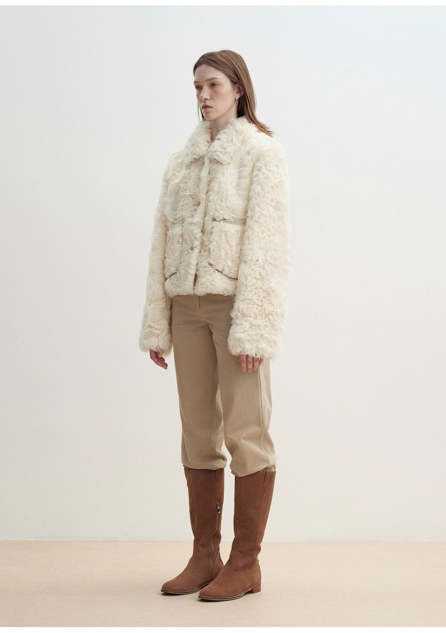 "Rachel" frost - smudged two - tone sheepskin lapel coat - variant_title