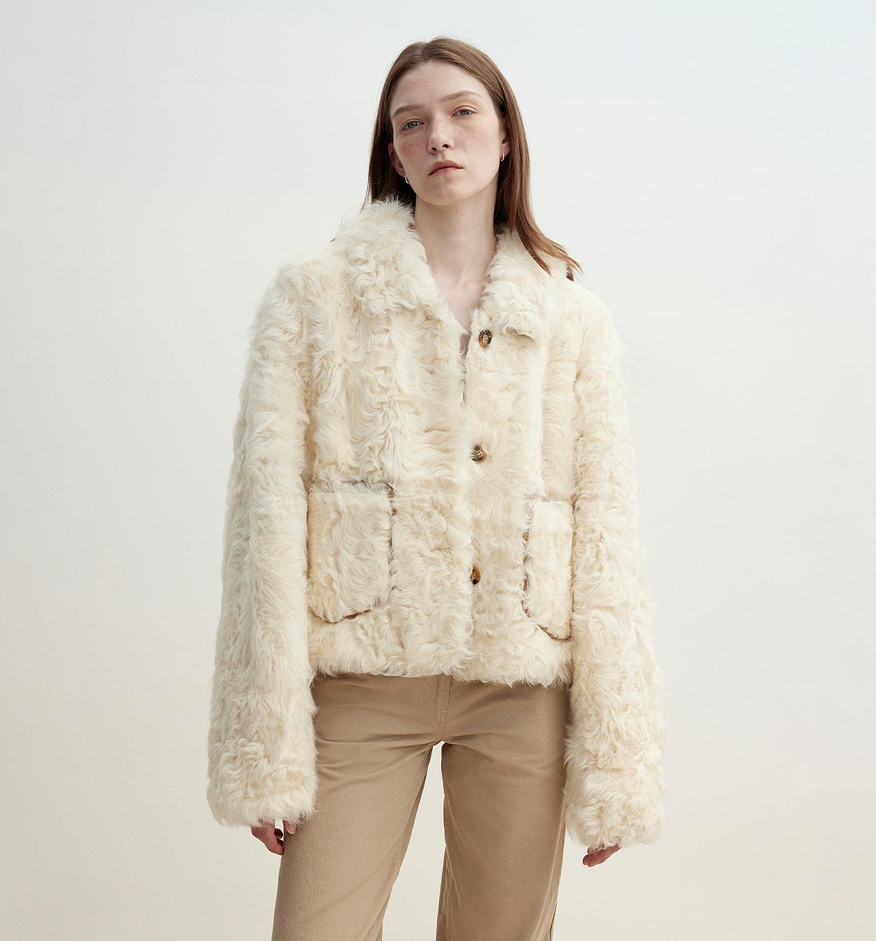 "Rachel" frost - smudged two - tone sheepskin lapel coat - variant_title