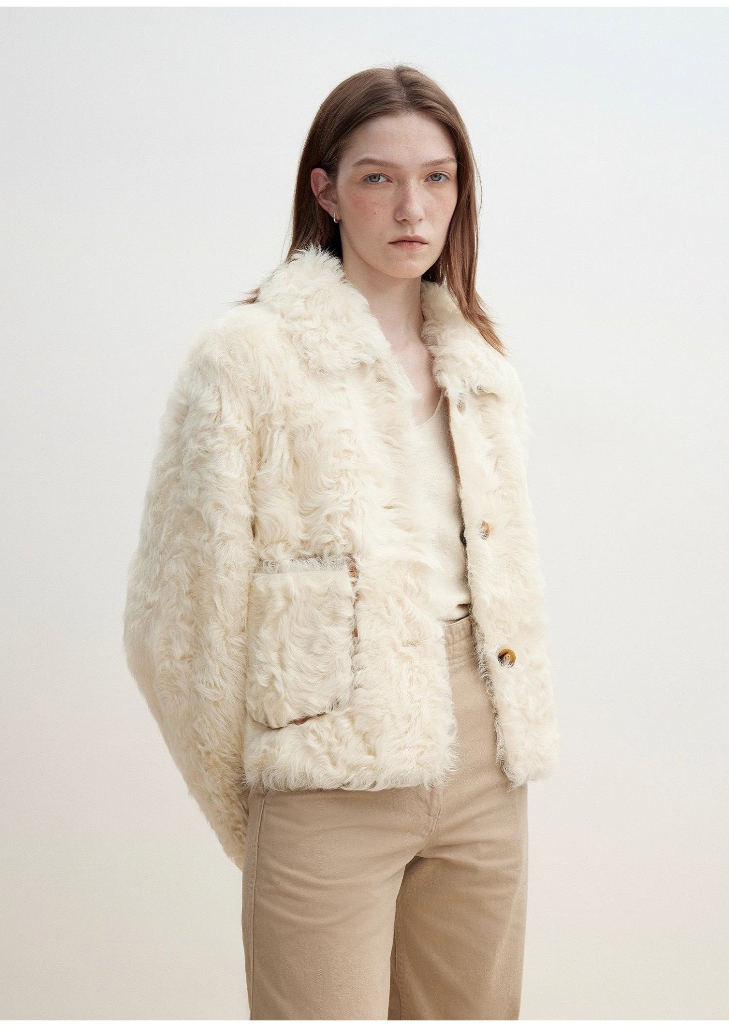 "Rachel" frost - smudged two - tone sheepskin lapel coat - variant_title