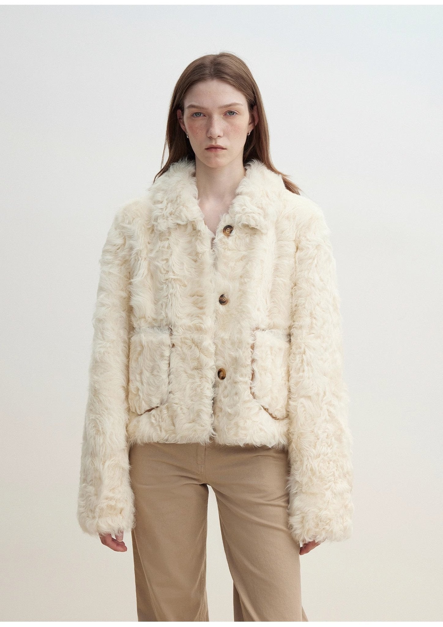 "Rachel" frost - smudged two - tone sheepskin lapel coat - variant_title