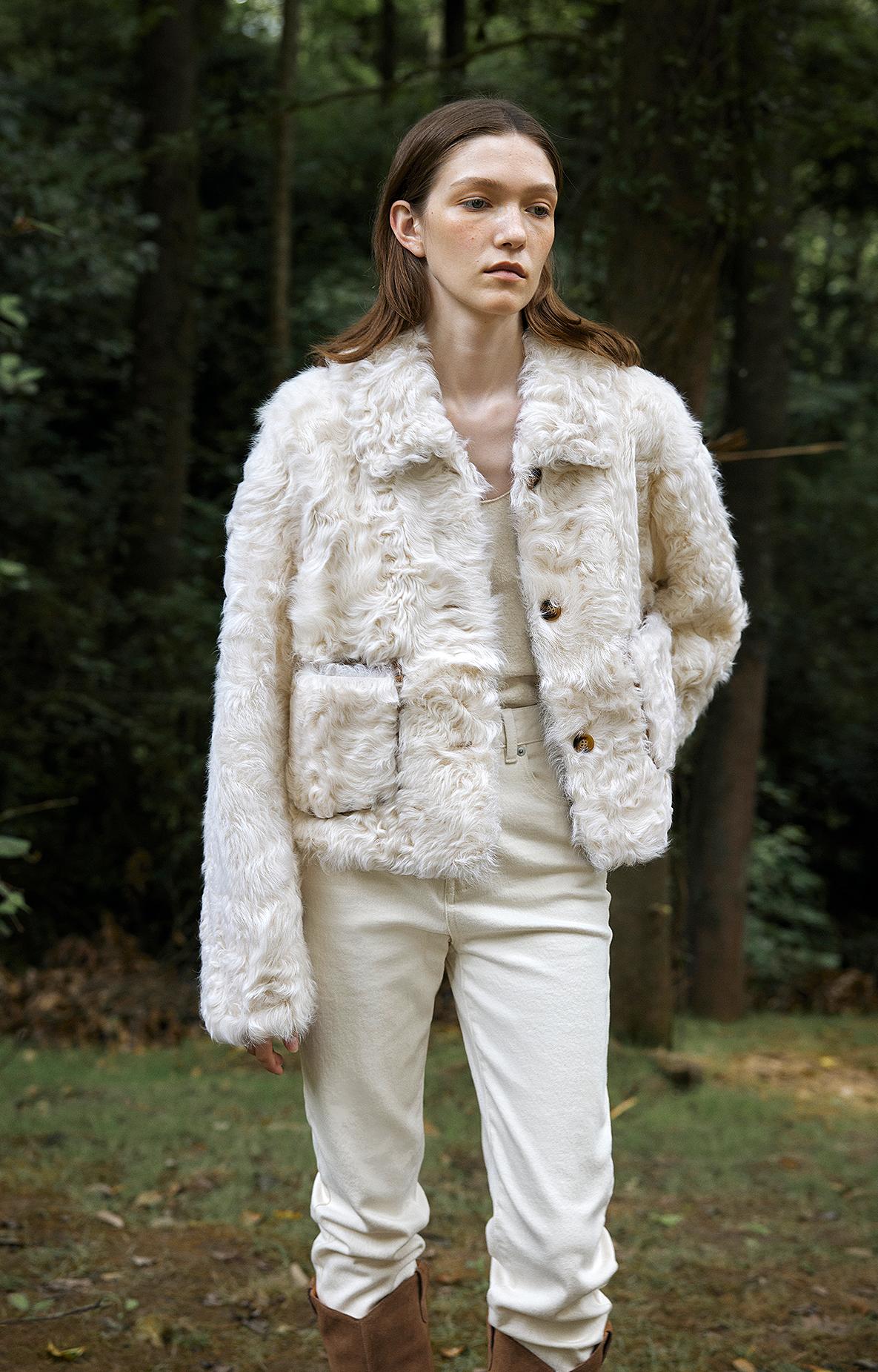 "Rachel" frost - smudged two - tone sheepskin lapel coat - variant_title