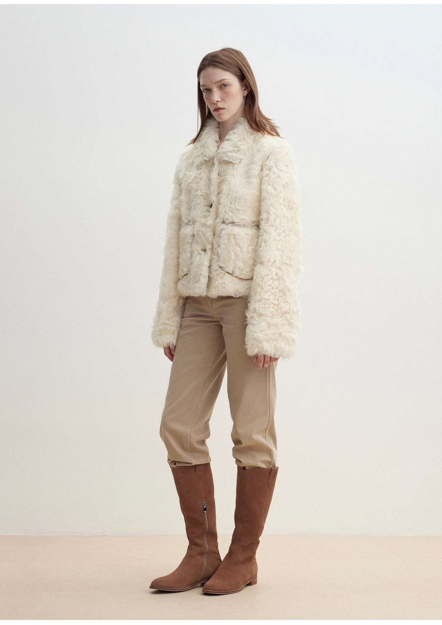 "Rachel" frost - smudged two - tone sheepskin lapel coat - variant_title