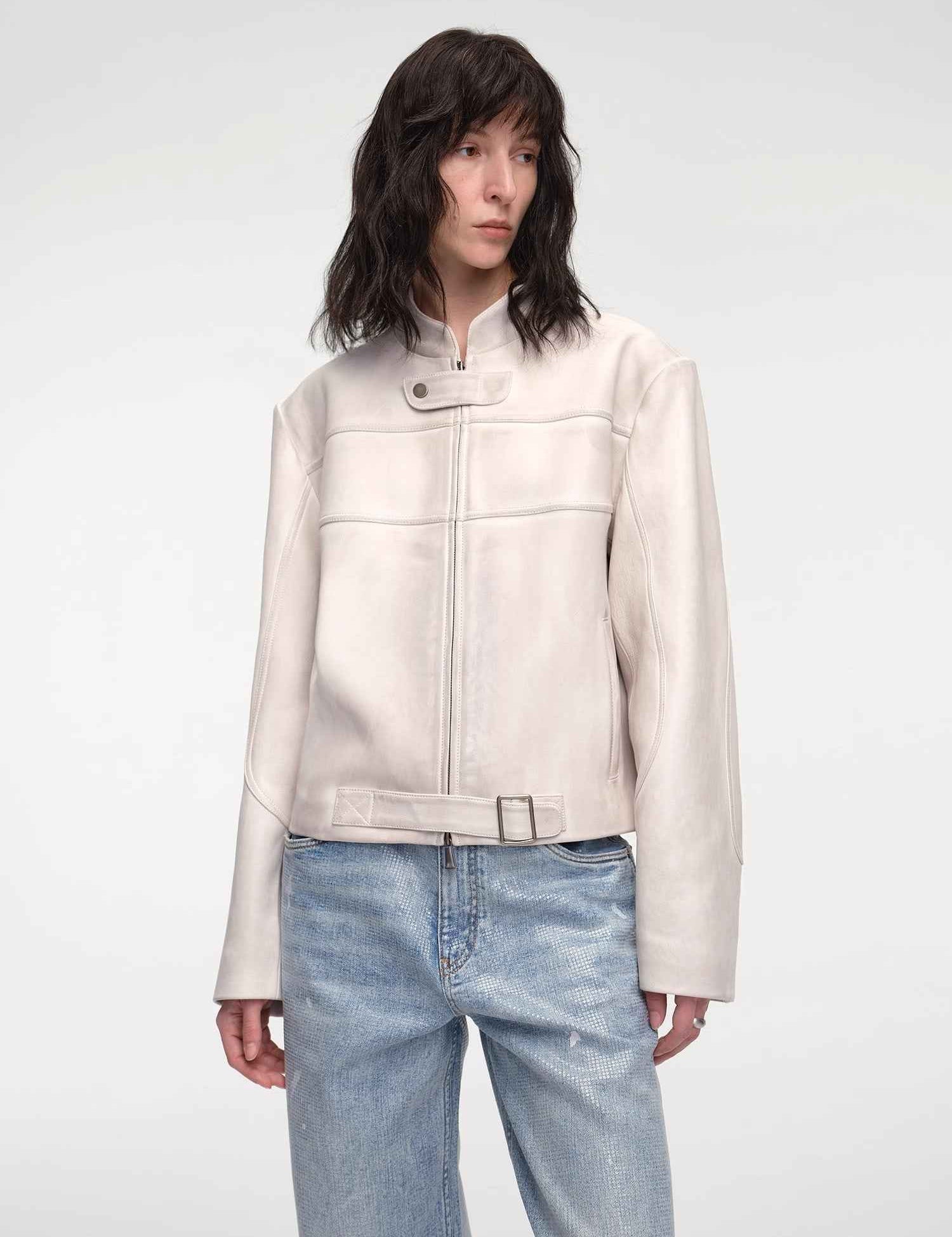 Retro Sheepskin Stand Collar Short Motorcycle Jacket “Caramel Mountain” - variant_title