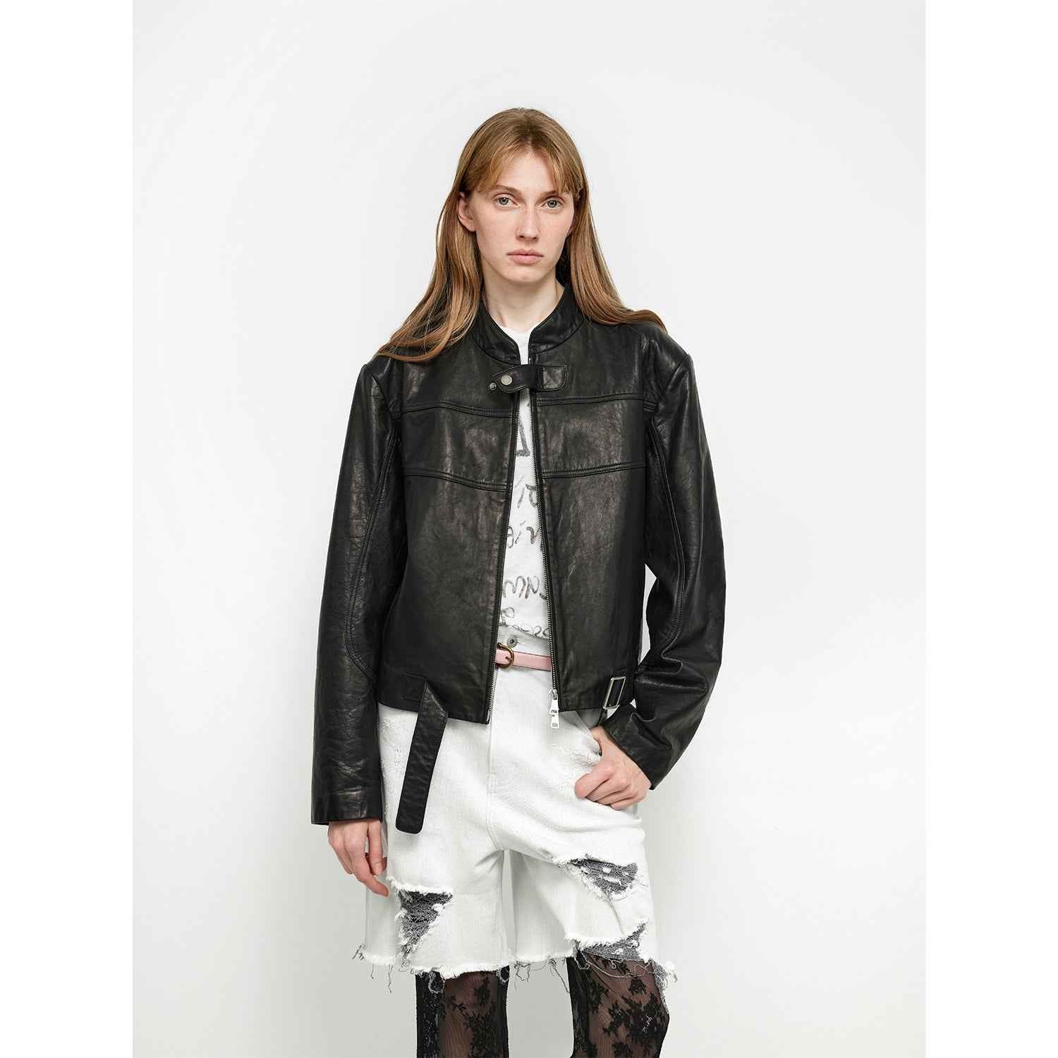 Retro Sheepskin Stand Collar Short Motorcycle Jacket “Caramel Mountain” - variant_title