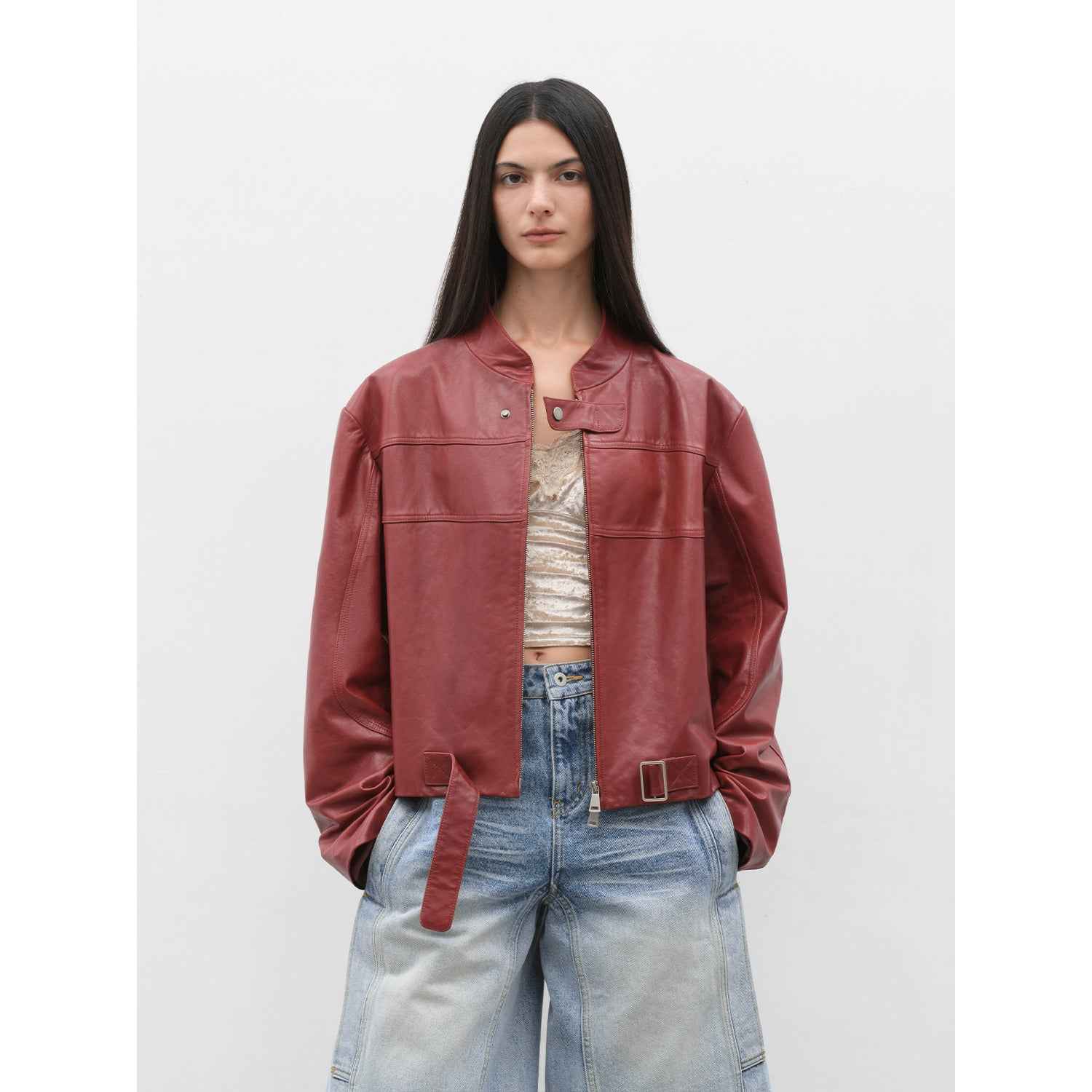 Retro Sheepskin Stand Collar Short Motorcycle Jacket “Caramel Mountain” - variant_title