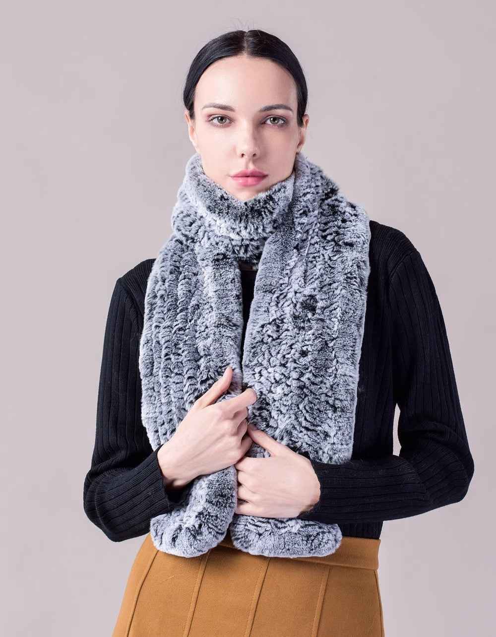 Rex rabbit fur long fur scarf woven double - sided real fur scarf for women - variant_title