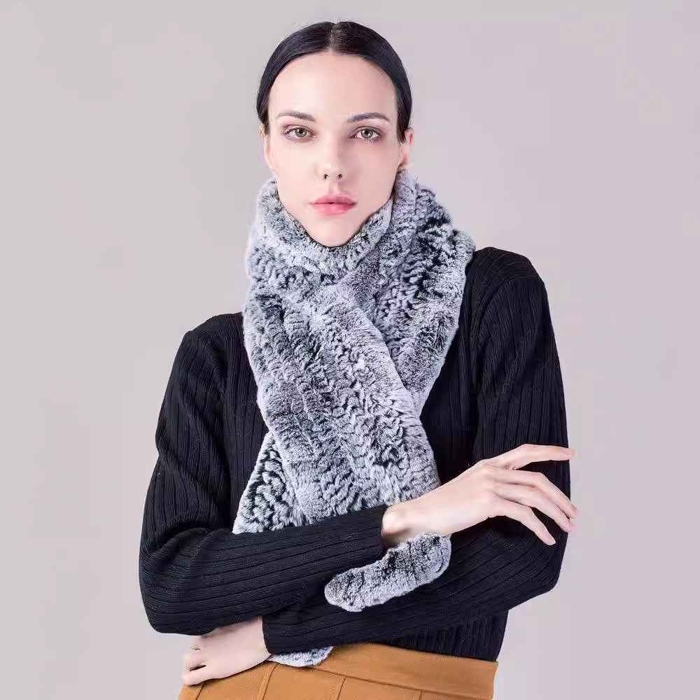 Rex rabbit fur long fur scarf woven double - sided real fur scarf for women - variant_title