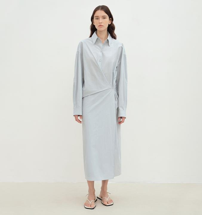 "Romantic Vibes" Cross - Placket Loose Long - Staple Cotton Shirt Dress - variant_title