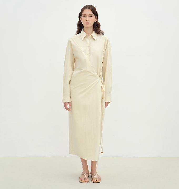 "Romantic Vibes" Cross - Placket Loose Long - Staple Cotton Shirt Dress - variant_title