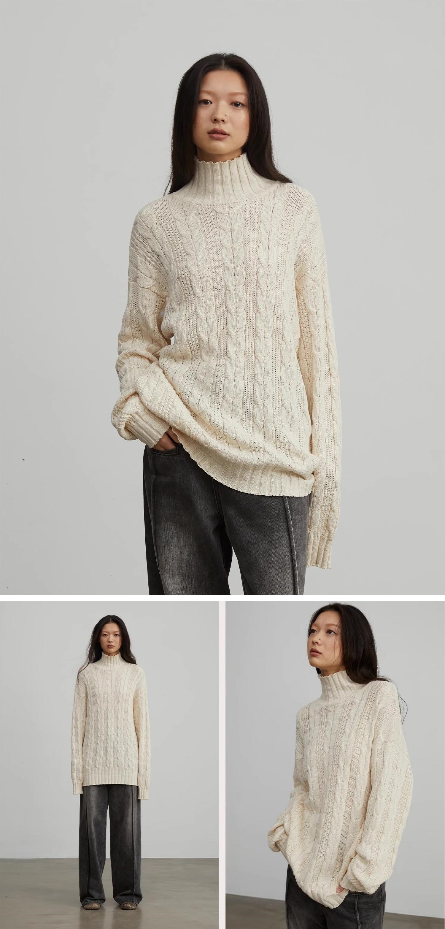 Warm family Jacquard Loose Straight Turtleneck Knit Sweater