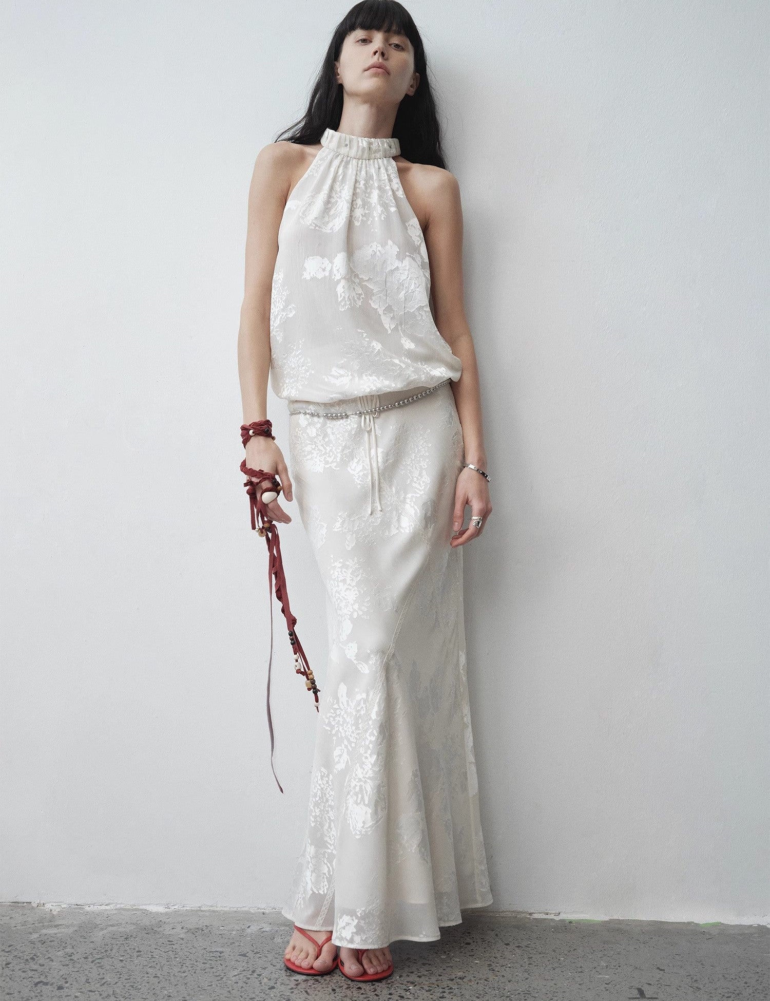 "Seville" bias - cut fishtail midi skirt in burnt pattern material - variant_title