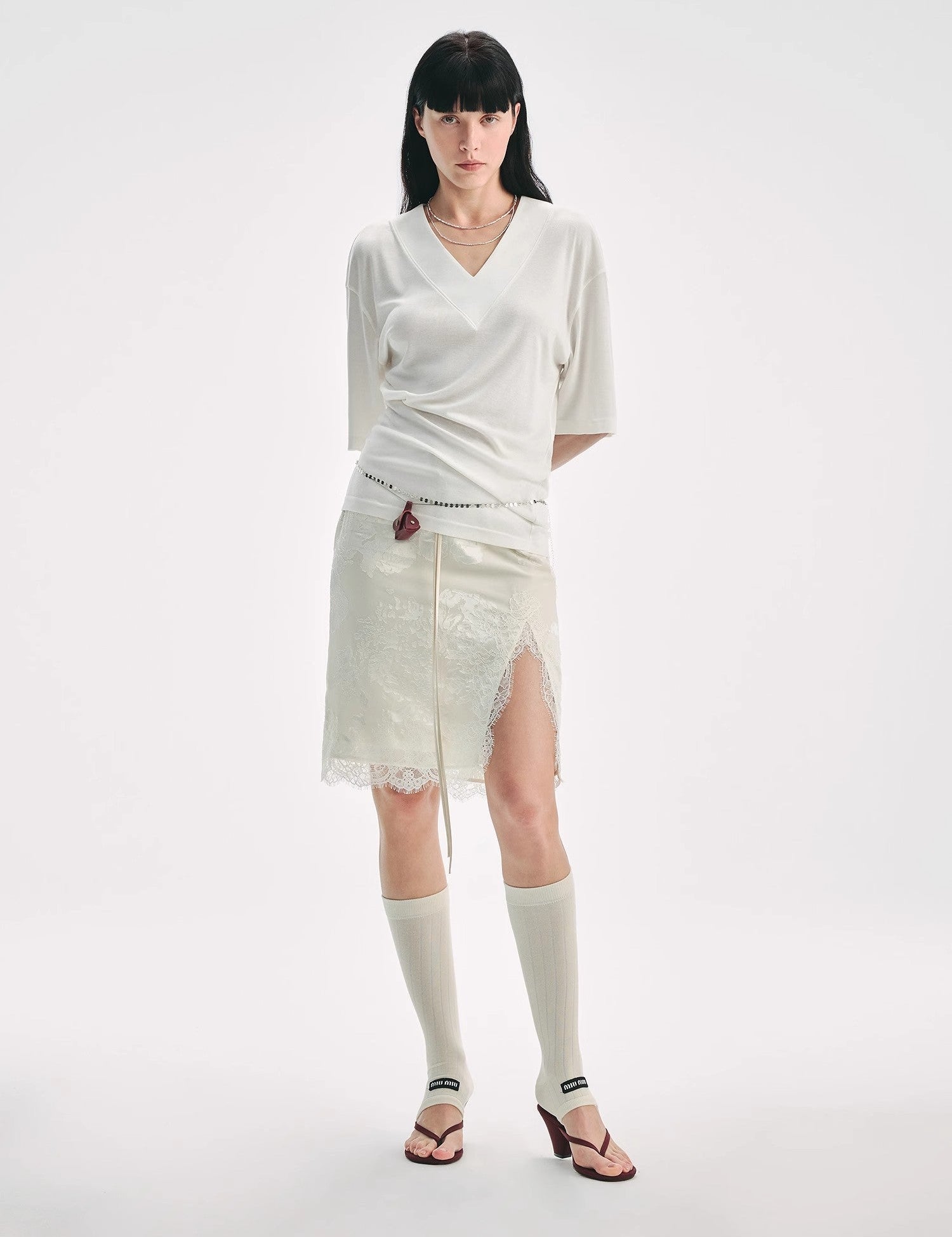 Silk Tencel blended pleated V - neck loose dropped shoulder T-shirt"Inspiration Bag" - variant_title