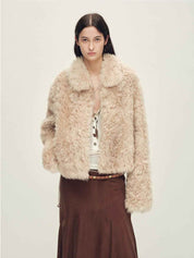 Fireladyfur Women's Soft & Warm Short Wool Sheepskin Coat“Blackmoon Berlin”