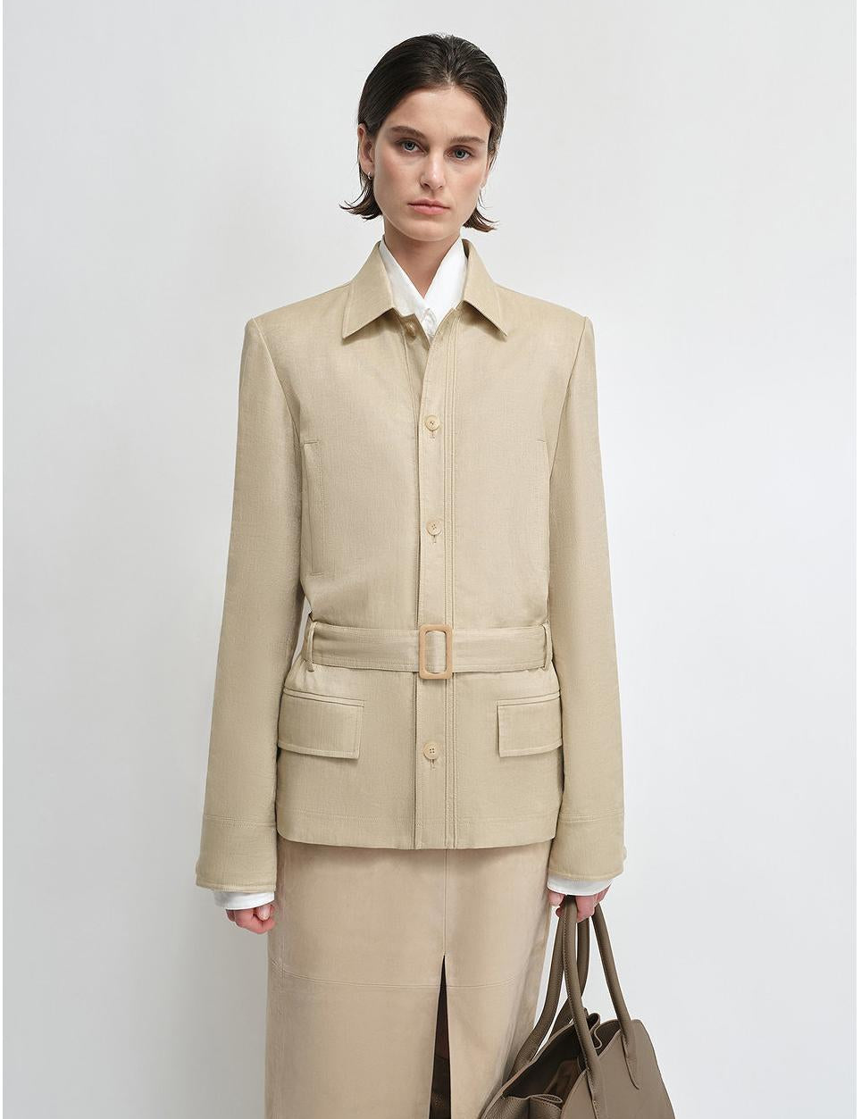 THE ARTM Women's Linen Blazer Jacket with Belt - Slim Fit Short Hunting Jacket for Spring