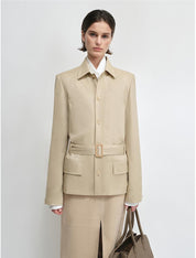 THE ARTM Women's Linen Blazer Jacket with Belt - Slim Fit Short Hunting Jacket for Spring