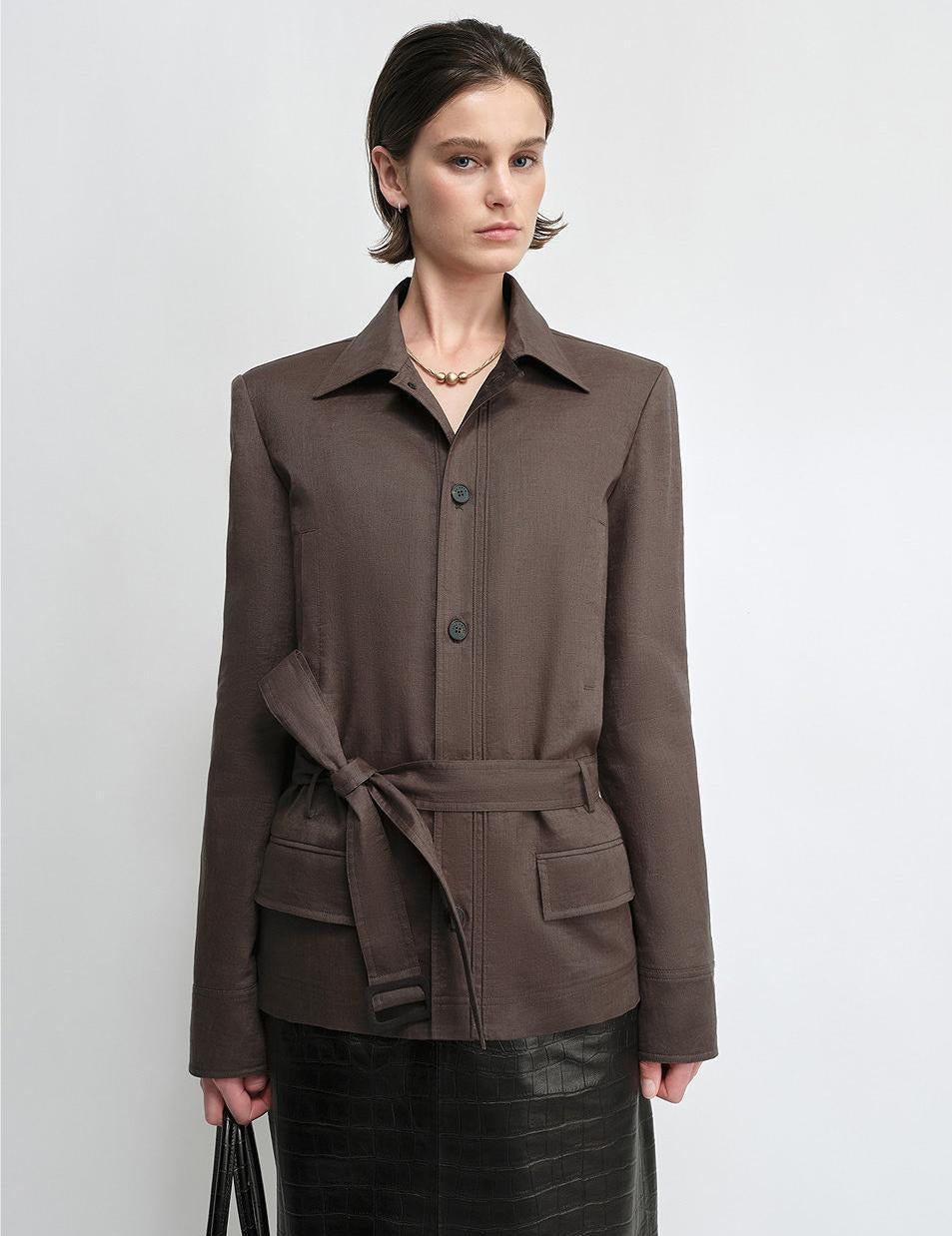 THE ARTM Women's Linen Blazer Jacket with Belt - Slim Fit Short Hunting Jacket for Spring